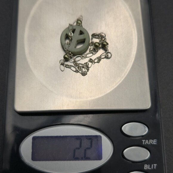 7.5 Inch Sterling Silver Jade Stone Peace Symbol Bracelet A6472 - Picture 5 of 5